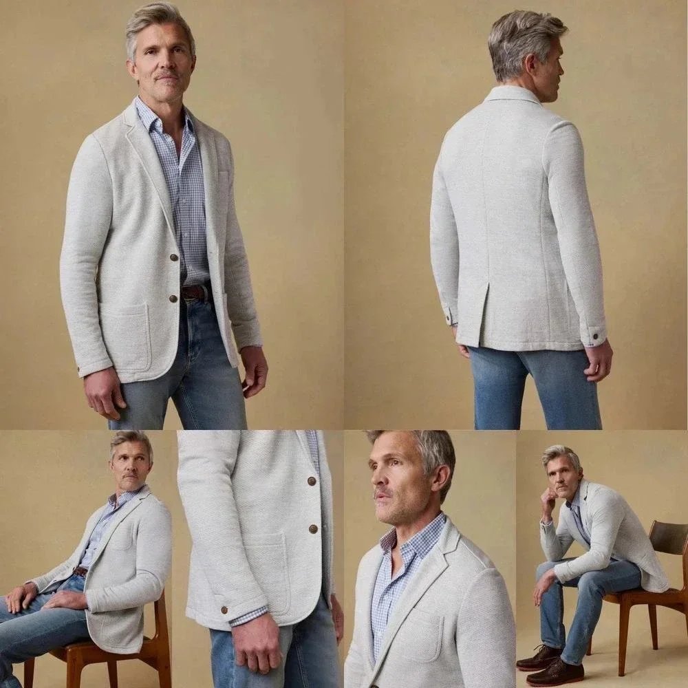 Faherty Inlet Blazer Large Tall Heather Gray Knit Sport Coat Cotton Blend Jacket
